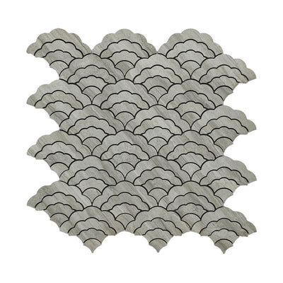 Selbstklebende Mosaikfliesen Metall | Fächer Grau | 26,8×28,1 cm | Küche, Bad & WC