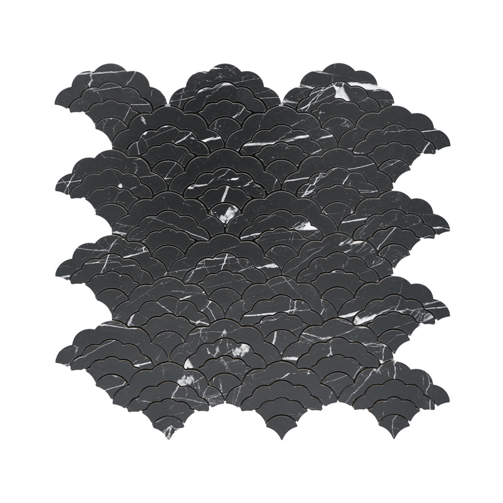 Selbstklebende Mosaikfliesen Metall | Fächer Schwarz | 26,8×28,1 cm | Küche, Bad & WC
