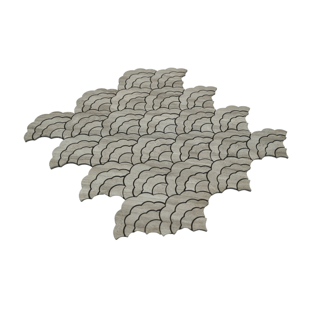 Selbstklebende Mosaikfliesen Metall | Fächer Grau | 26,8×28,1 cm | Küche, Bad & WC
