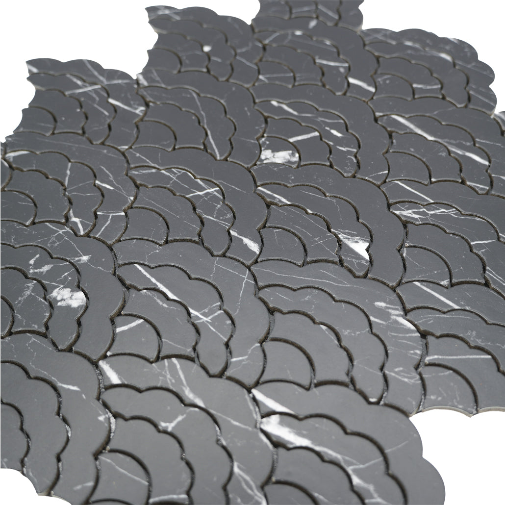 Selbstklebende Mosaikfliesen Metall | Fächer Schwarz | 26,8×28,1 cm | Küche, Bad & WC