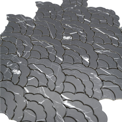 Selbstklebende Mosaikfliesen Metall | Fächer Schwarz | 26,8×28,1 cm | Küche, Bad & WC