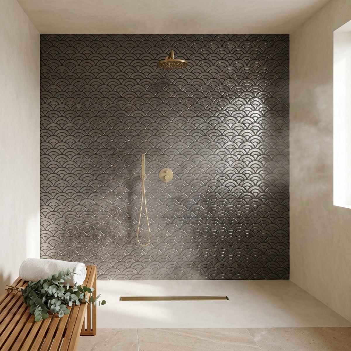 Selbstklebende Mosaikfliesen Metall | Fächer Anthrazit | 26,8×28,1 cm | Küche, Bad & WC