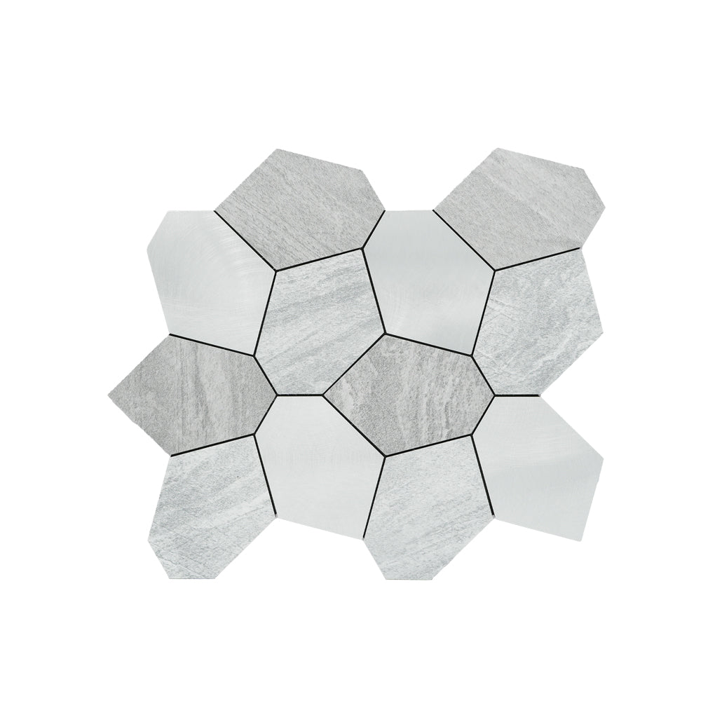 Selbstklebende Mosaikfliesen Metall | Polygon Silber | 30×26,2 cm | Küche, Bad & WC