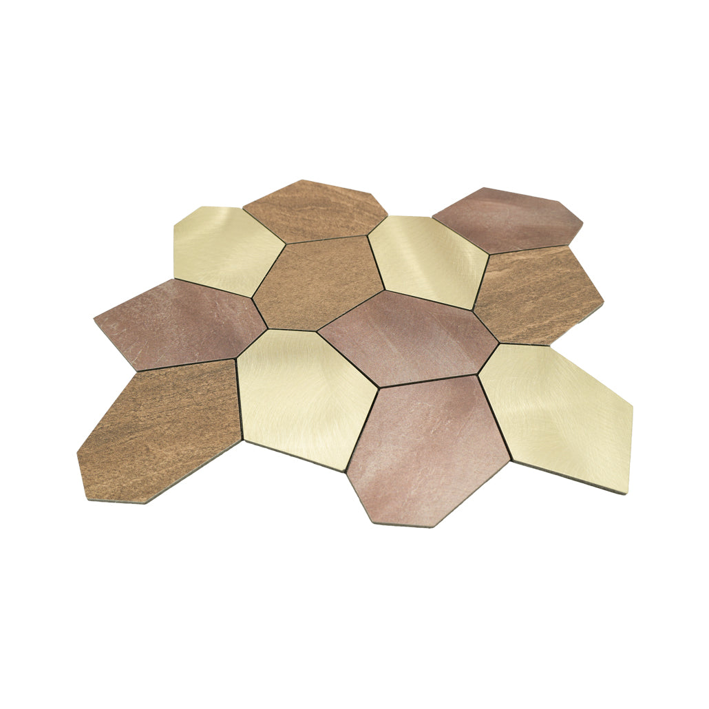 Selbstklebende Mosaikfliesen Metall | Polygon Gold | 30×26,2 cm | Küche, Bad & WC