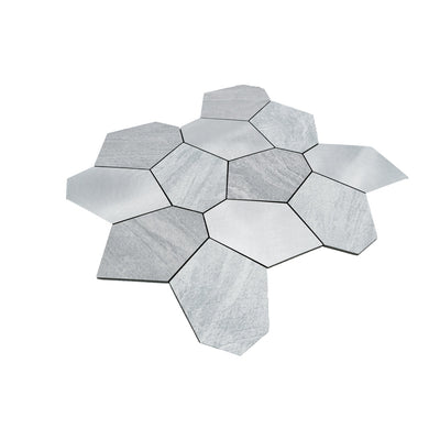 Selbstklebende Mosaikfliesen Metall | Polygon Silber | 30×26,2 cm | Küche, Bad & WC