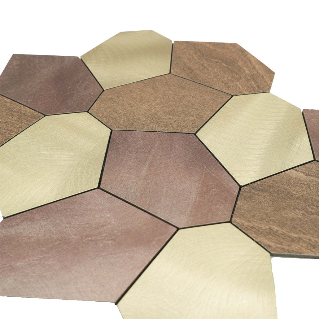 Selbstklebende Mosaikfliesen Metall | Polygon Gold | 30×26,2 cm | Küche, Bad & WC