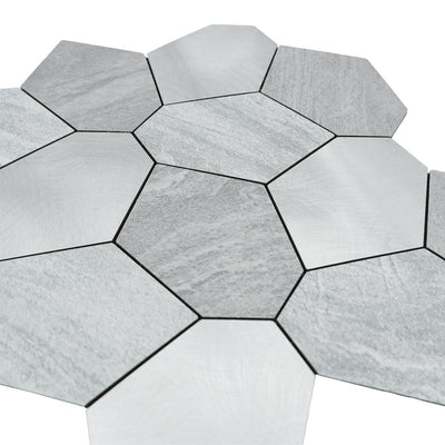 Selbstklebende Mosaikfliesen Metall | Polygon Silber | 30×26,2 cm | Küche, Bad & WC