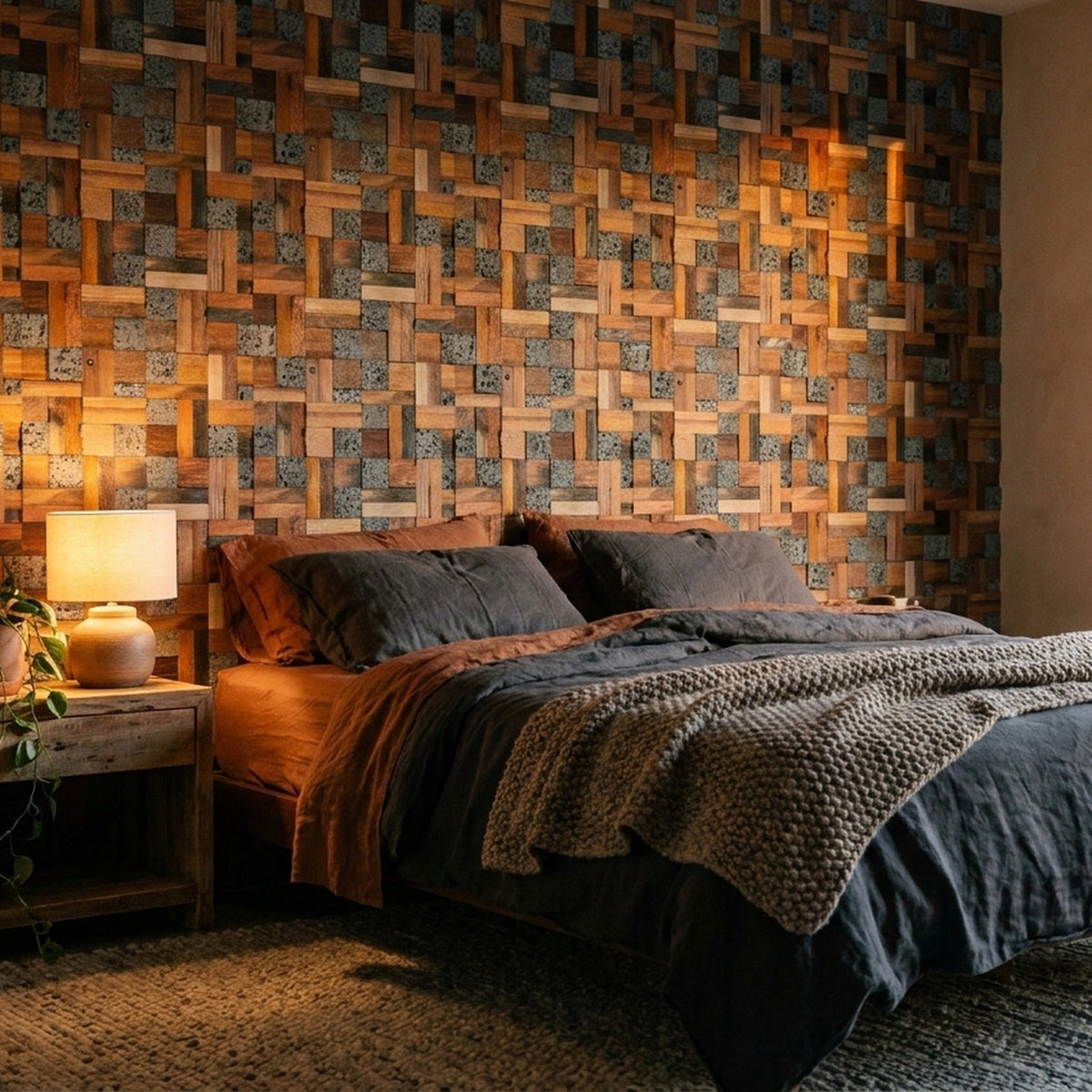 Holz Wandverkleidung Lava Mix Mosaik-Look 3D | 30×30 cm