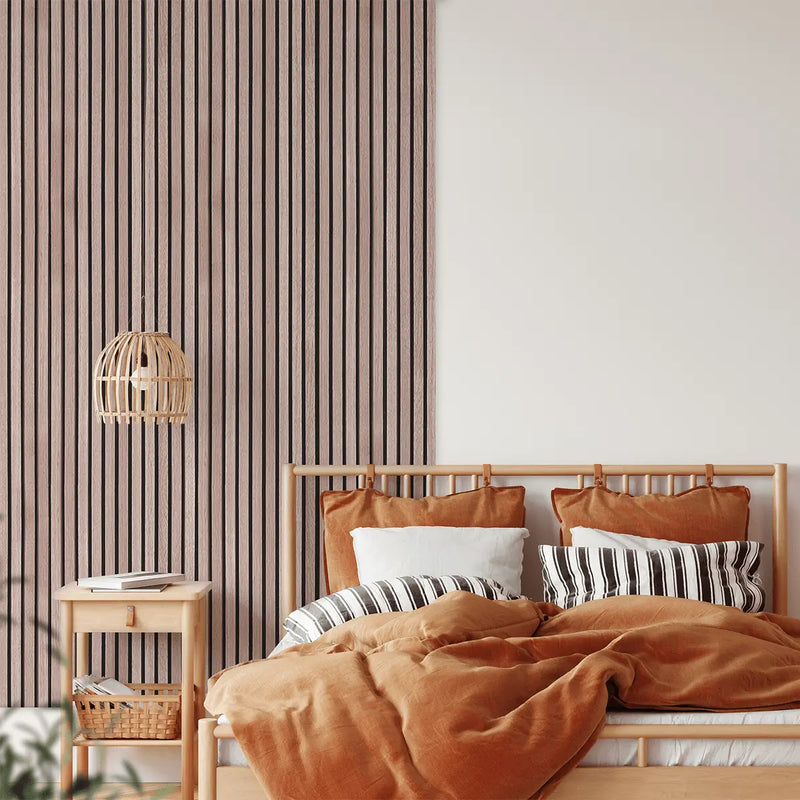 Akupanel walnoot achter bed