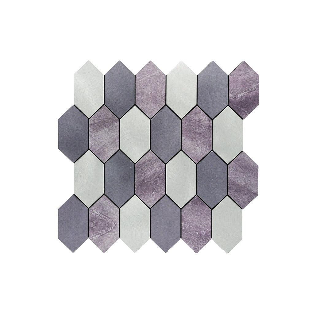 Selbstklebende Mosaikfliesen Metall | Picket Mauve | 30×30 cm | Küche, Bad & WC