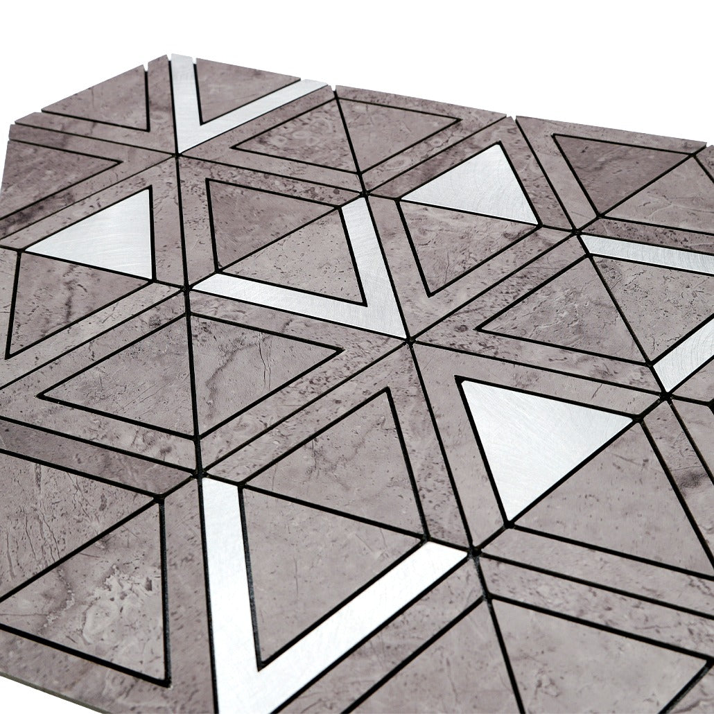 Selbstklebende Mosaikfliesen Metall | Dreieck Grau Silber | 28,7×33,1 cm | Küche, Bad & WC