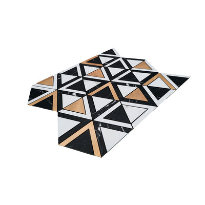 Selbstklebende Mosaikfliesen Metall | Dreieck Schwarz Weiß-Gold | 28,7×33,1 cm | Küche, Bad & WC