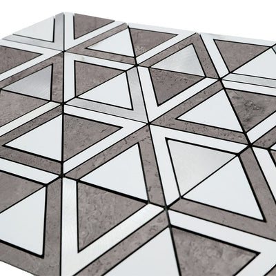 Selbstklebende Mosaikfliesen Metall | Dreieck Grau Weiß-Silber | 28,7×33,1 cm | Küche, Bad & WC