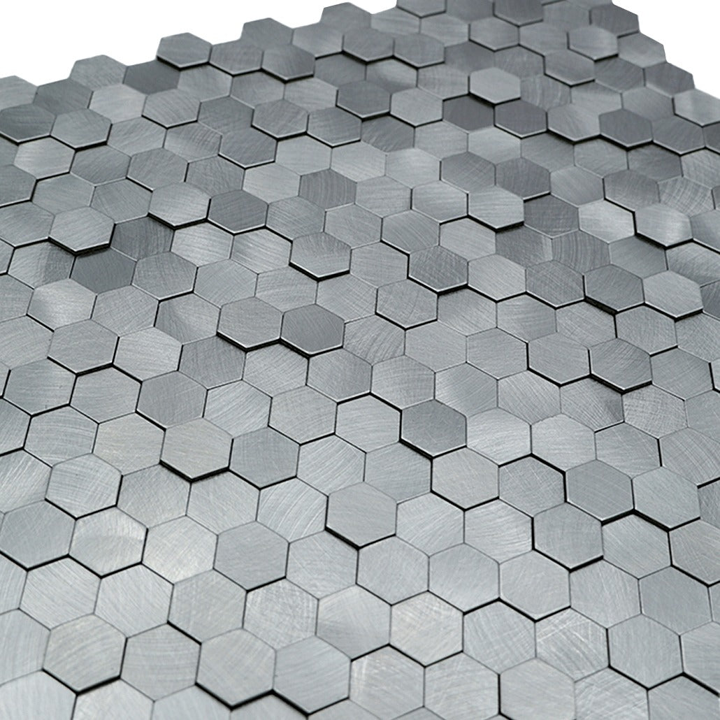 Selbstklebende Mosaikfliesen Metall | Mini Hexagon 3D Grau | 29,8×30,7 cm | Küche, Bad & WC