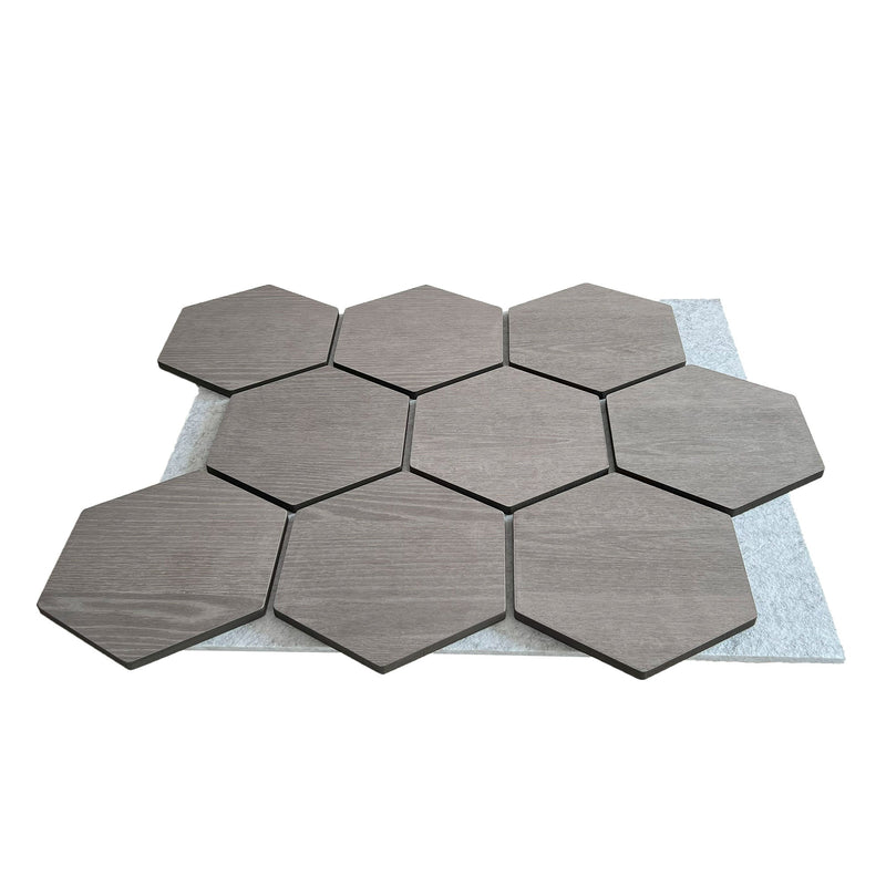 Hexagonpaneel Graue Walnuss mit grauem Filz 81CM | Akustik | Wanddekoration | Sechseck-Form