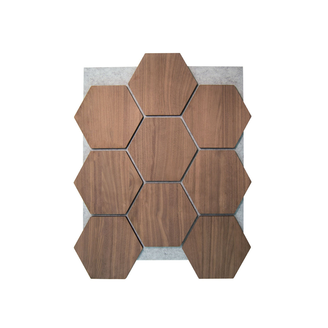 Hexagonpaneel Walnuss mit grauem Filz 81CM | Akustik | Wanddekoration | Sechseck-Form