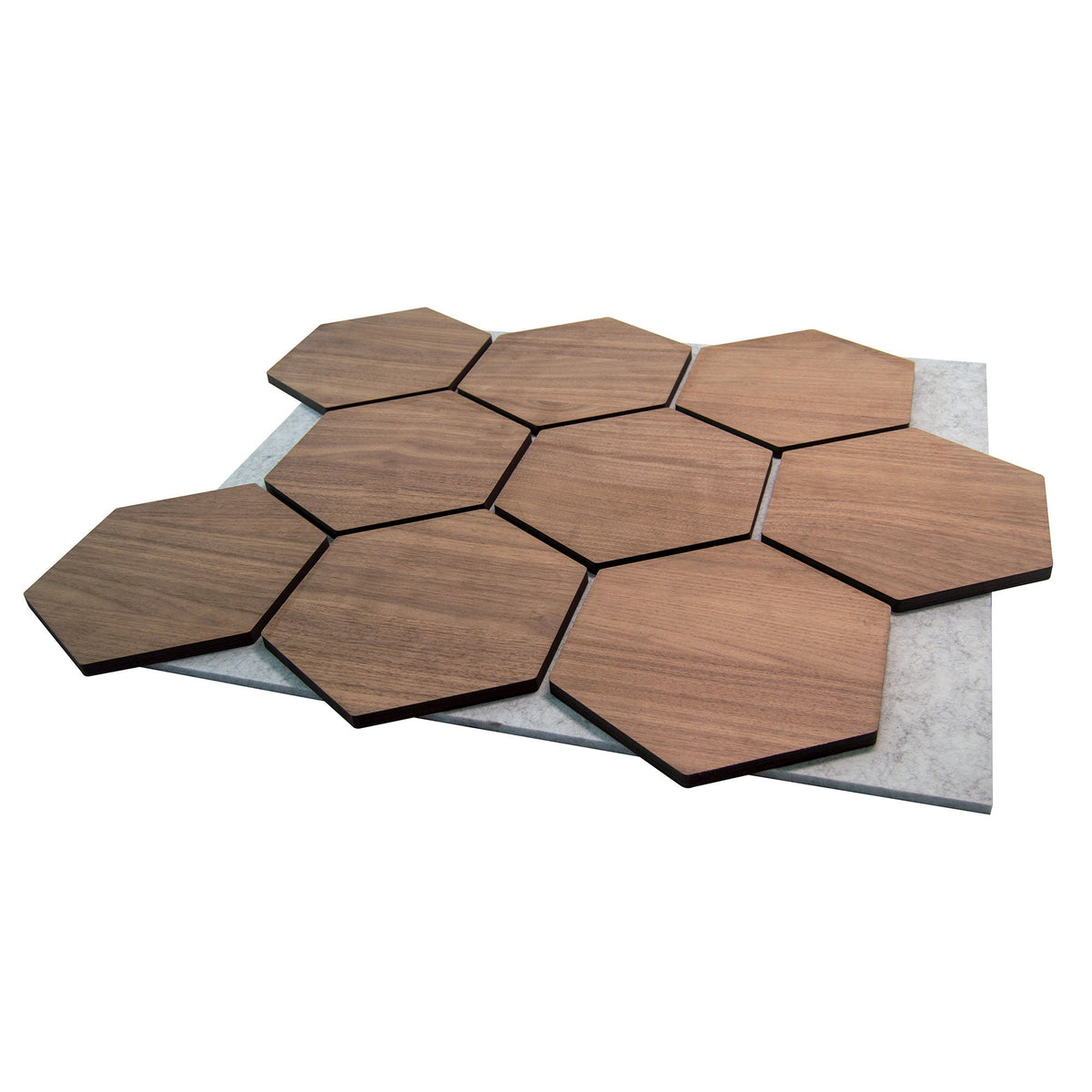 Hexagonpaneel Walnuss mit grauem Filz 81CM | Akustik | Wanddekoration | Sechseck-Form