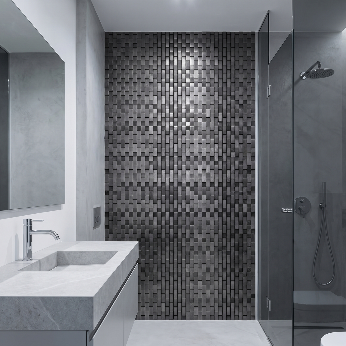 Selbstklebende Mosaikfliesen Metall | Riemchen 3D Graphit | 30×29,8 cm | Küche, Bad & WC