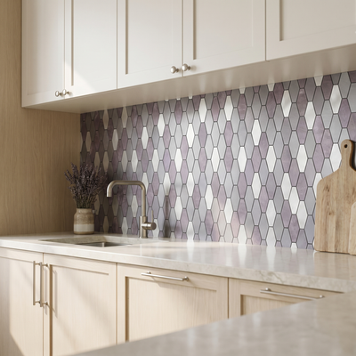 Selbstklebende Mosaikfliesen Metall | Picket Lila | 30×30 cm | Küche, Bad & WC