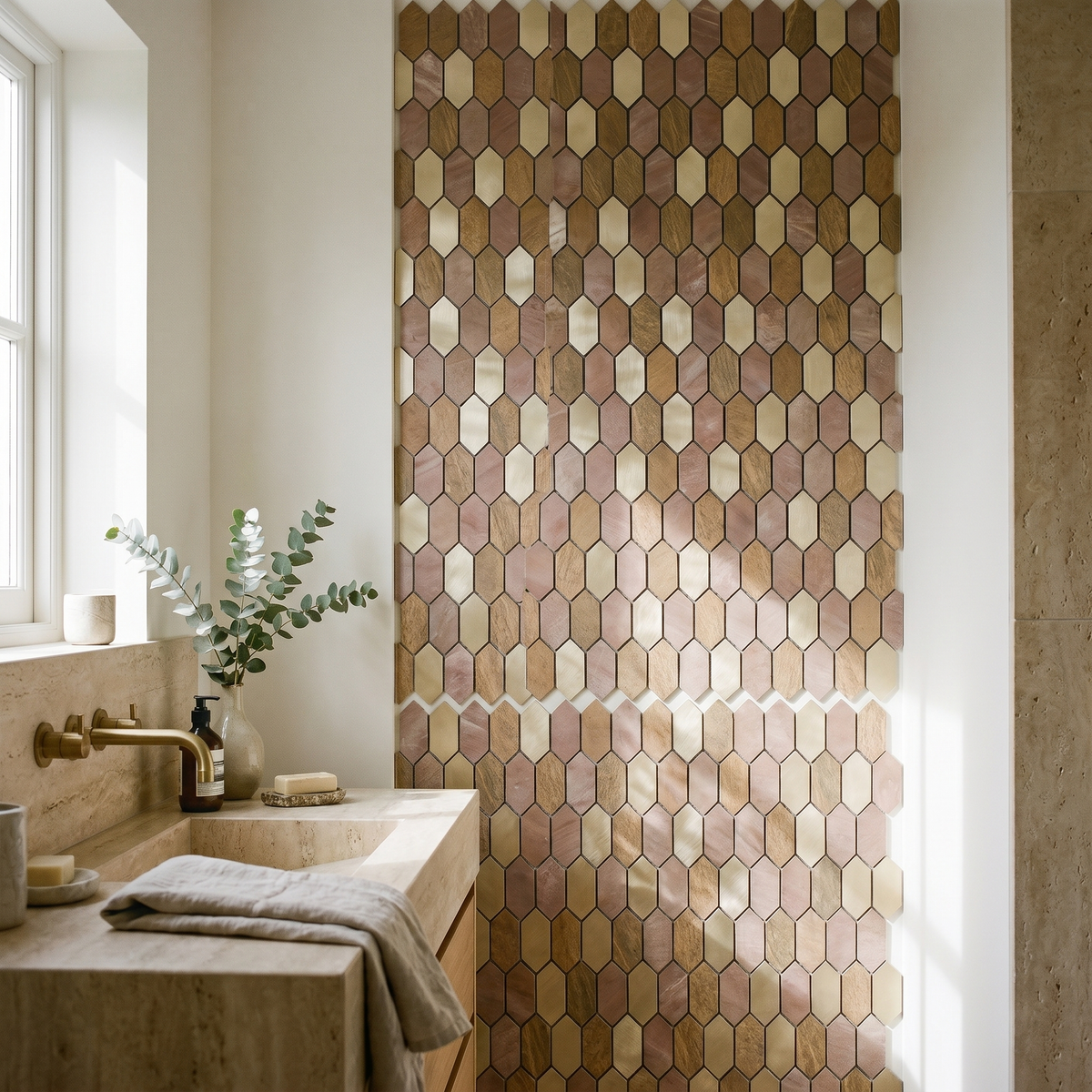 Selbstklebende Mosaikfliesen Metall | Picket Champagner | 30×30 cm | Küche, Bad & WC