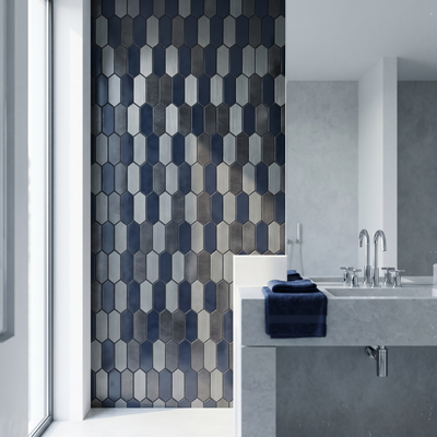 Selbstklebende Mosaikfliesen Metall | Picket Blau | 28,2×27,3 cm | Küche, Bad & WC