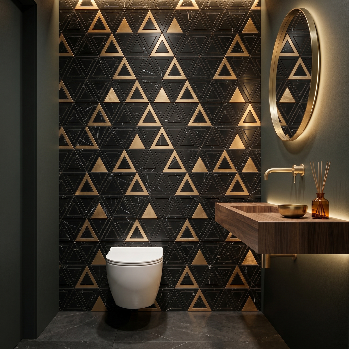 Selbstklebende Mosaikfliesen Metall | Dreieck Schwarz Gold | 28,7×33,1 cm | Küche, Bad & WC