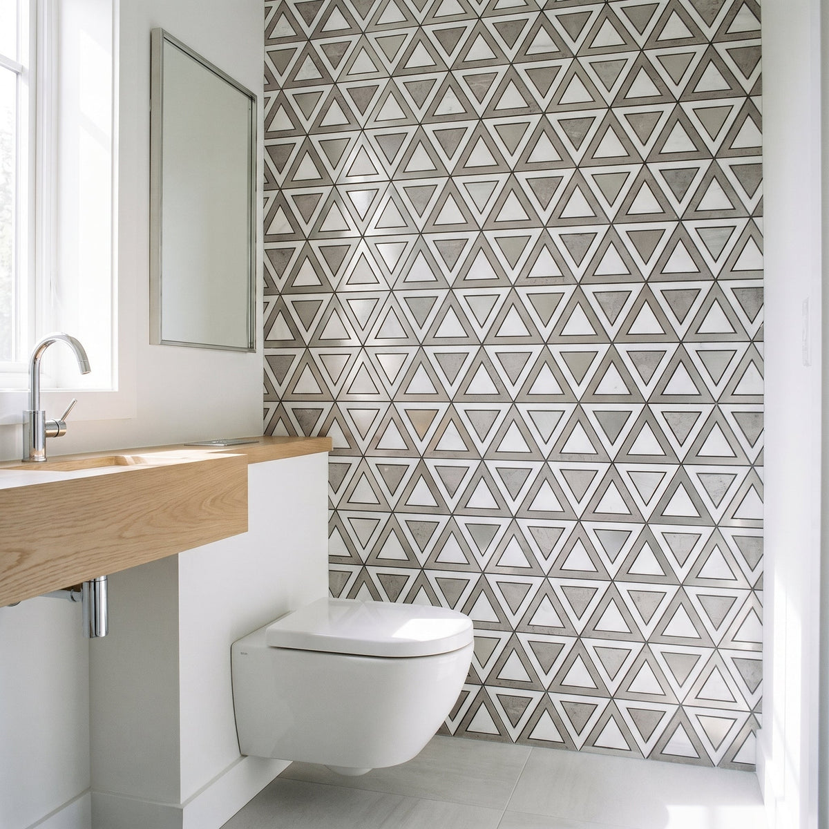 Selbstklebende Mosaikfliesen Metall | Dreieck Grau Weiß-Silber | 28,7×33,1 cm | Küche, Bad & WC