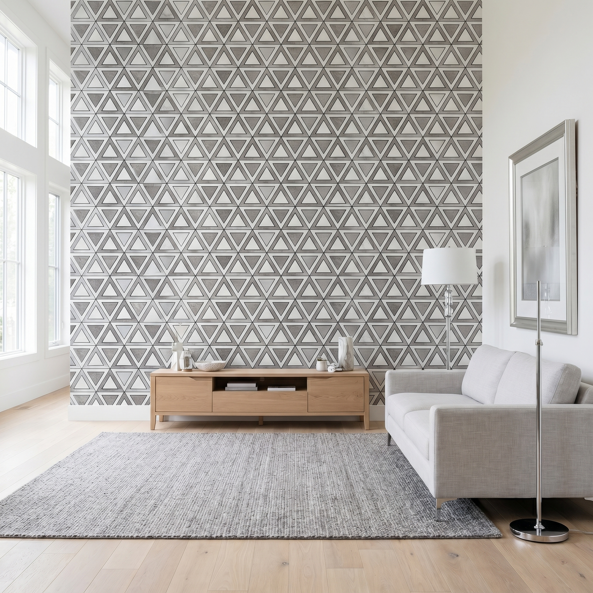 Selbstklebende Mosaikfliesen Metall | Dreieck Grau Weiß-Silber | 28,7×33,1 cm | Küche, Bad & WC