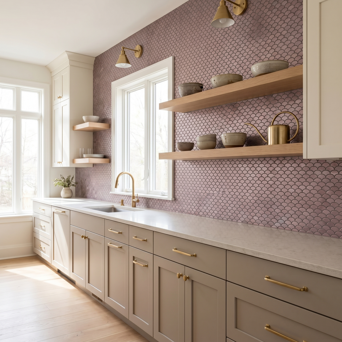 Selbstklebende Mosaikfliesen Metall | Fächer Mauve | 26,8×28,1 cm | Küche, Bad & WC