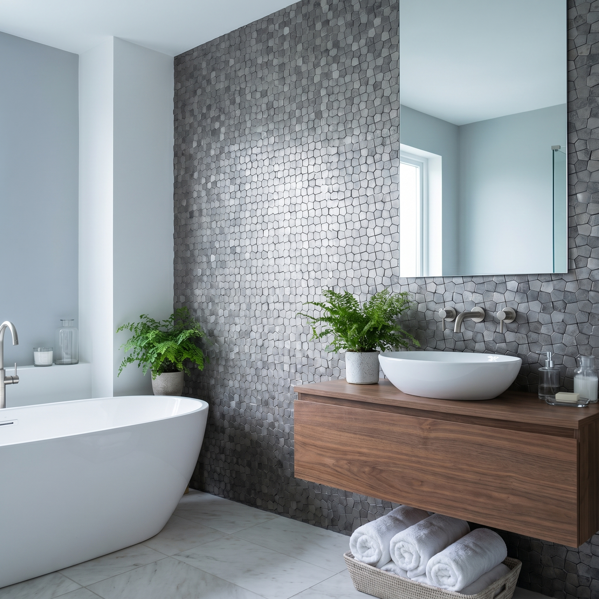 Selbstklebende Mosaikfliesen Metall | Pentagon 3D Grau | 28,2×28,2 cm | Küche, Bad & WC
