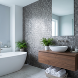 Selbstklebende Mosaikfliesen Metall | Pentagon 3D Grau | 28,2×28,2 cm | Küche, Bad & WC