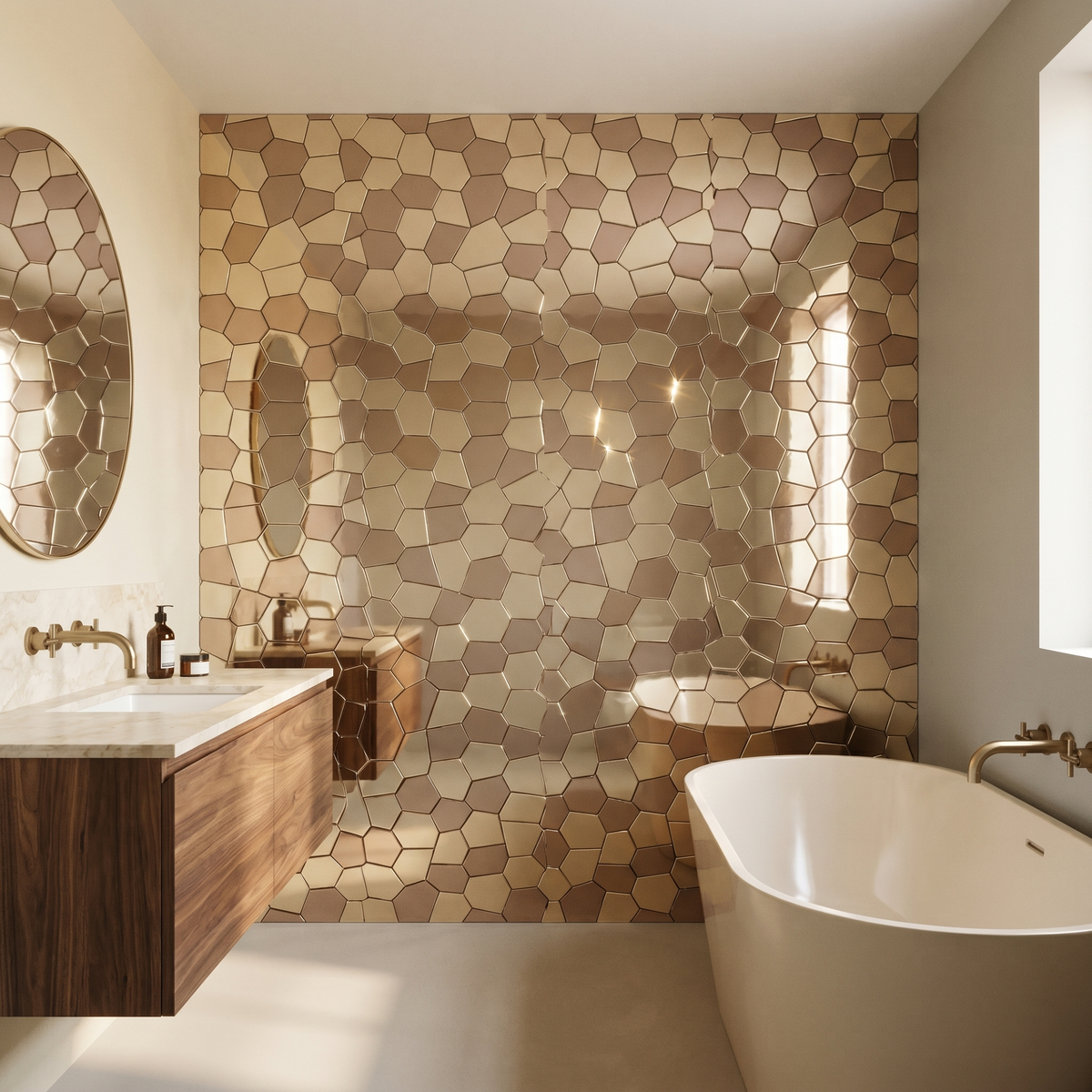 Selbstklebende Mosaikfliesen Metall | Polygon Gold | 30×26,2 cm | Küche, Bad & WC