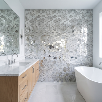Selbstklebende Mosaikfliesen Metall | Polygon Silber | 30×26,2 cm | Küche, Bad & WC