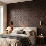 Nolan Rose Black dekoratives Holz-Wandpaneel hinter dem Bett im Schlafzimmer