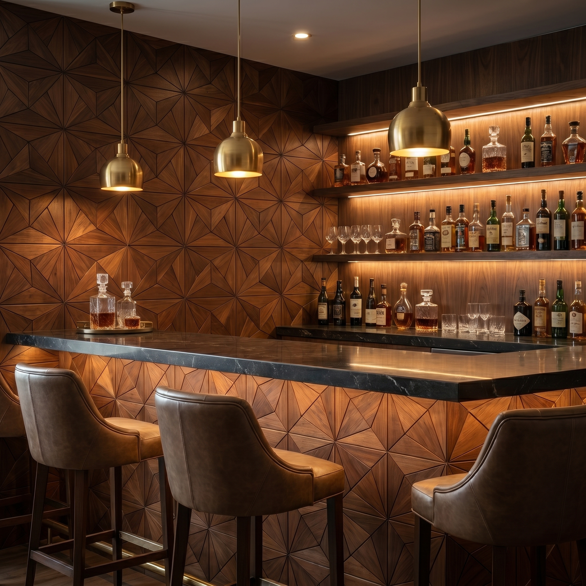 Nolan Brown dekoratives Holz-Wandpaneel als Bar-Rückwand