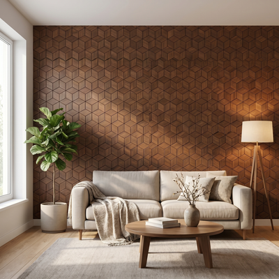 Lobelia Smoked Brown dekoratives Holz-Wandpaneel im modernen Wohnzimmer