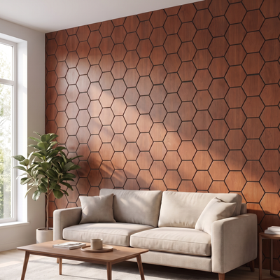 Hexagonpaneel Geräucherte Eiche im Wohnzimmer