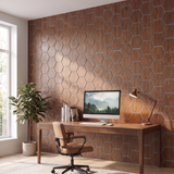 Hexagonpaneel Walnuss mit grauem Filz im Homeoffice