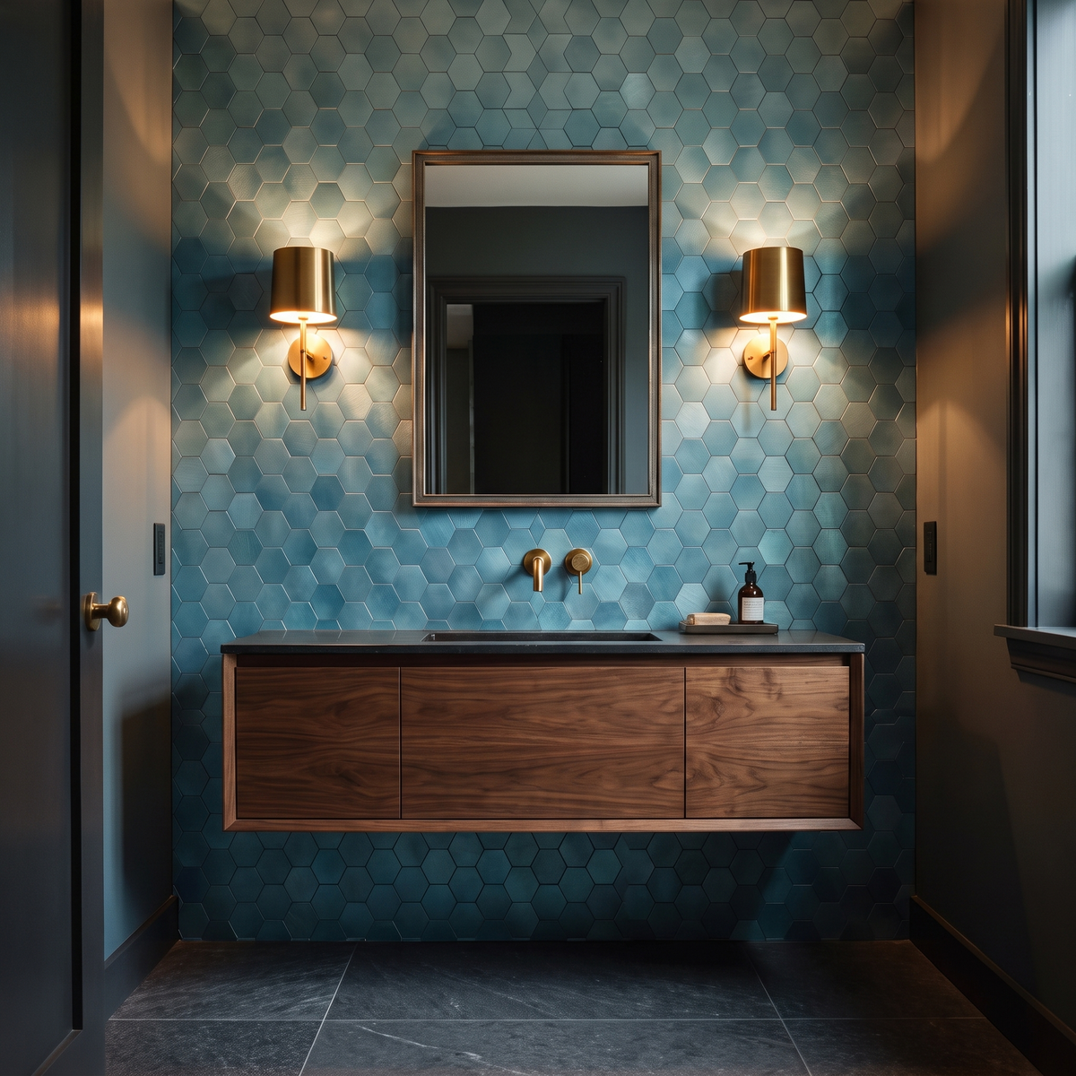 Hexagon Mosaik Blau Gäste-WC
