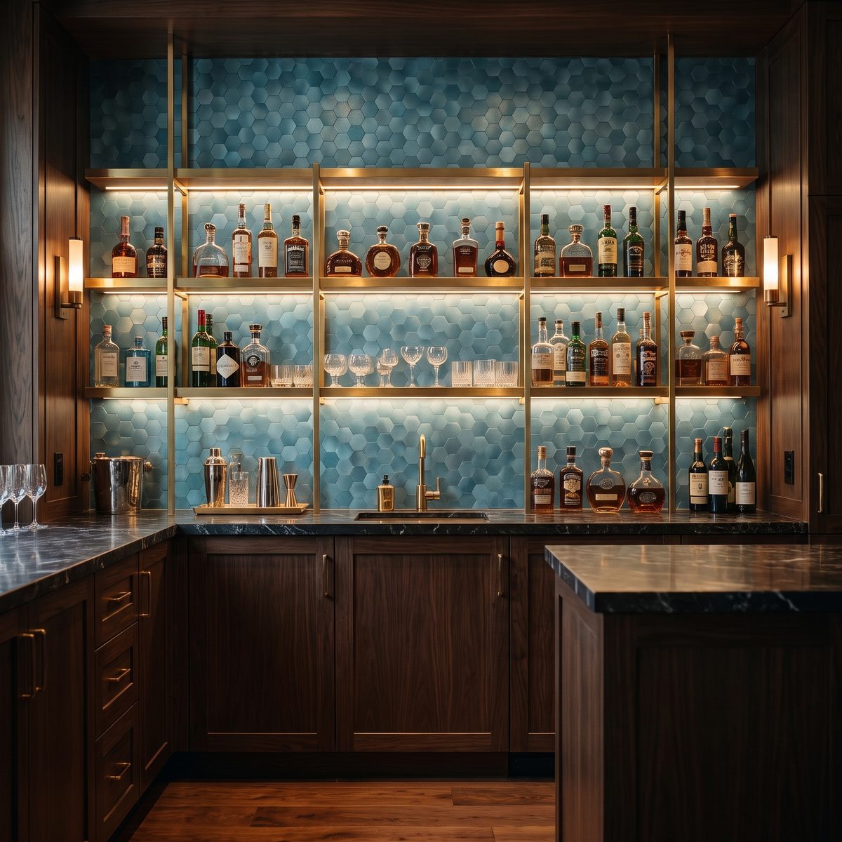 Hexagon Mosaik Blau Bar