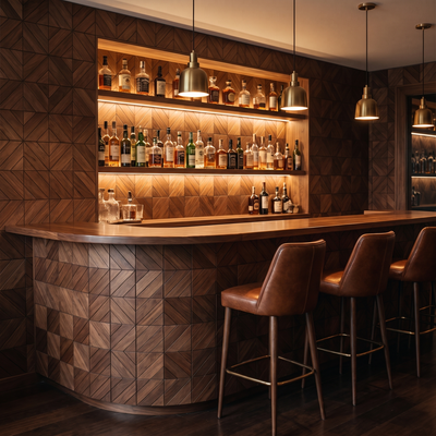 Clover Brown dekoratives Holz-Wandpaneel als Bar-Rückwand