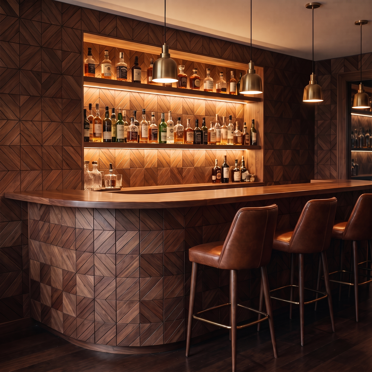 Clover Smoked Brown dekoratives Holz-Wandpaneel als Bar-Rückwand