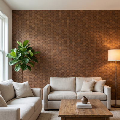 Snowdrop Smoked Brown dekoratives Holz-Wandpaneel im modernen Wohnzimmer