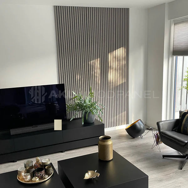 Akustikpaneele Walnuss-Grau | XL 300 cm x 60 cm | Dreiseitig Echtholzfurnier