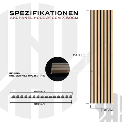 Akustikpaneele Mokka | 240 cm x 60 cm | Dreiseitig Echtholzfurnier - detail view 10